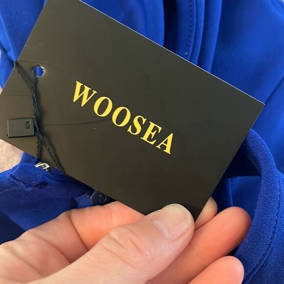 Woosea Royal Blue Halter Neck Maxi Dress‎ Ruffle Evening Cocktail Party XL - Picture 5 of 6